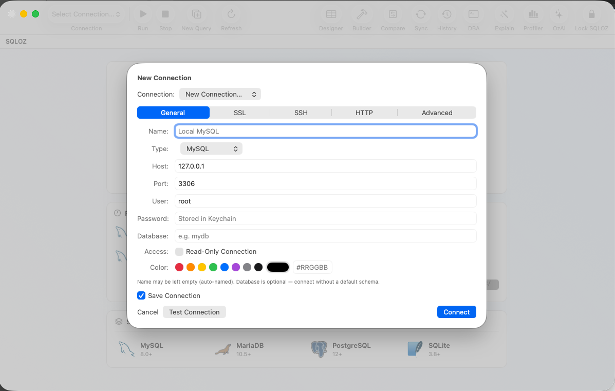 Direct connection configuration - General tab