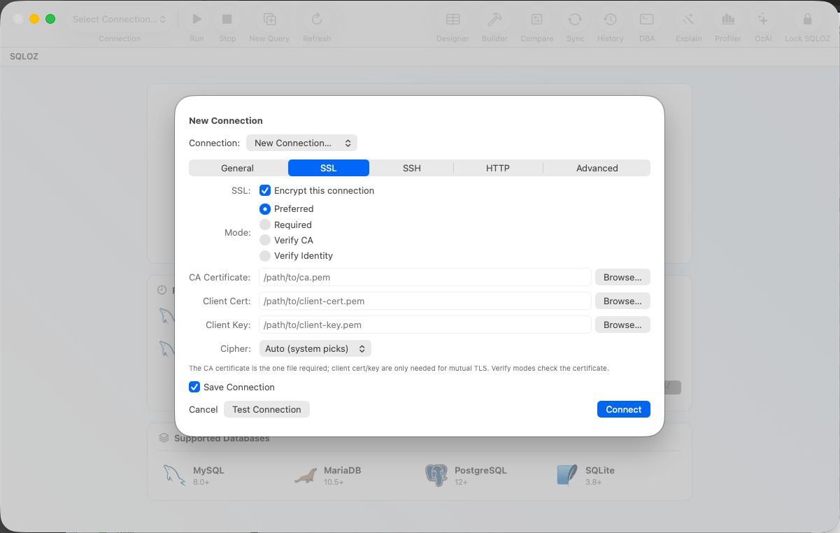 SSL / TLS encryption settings