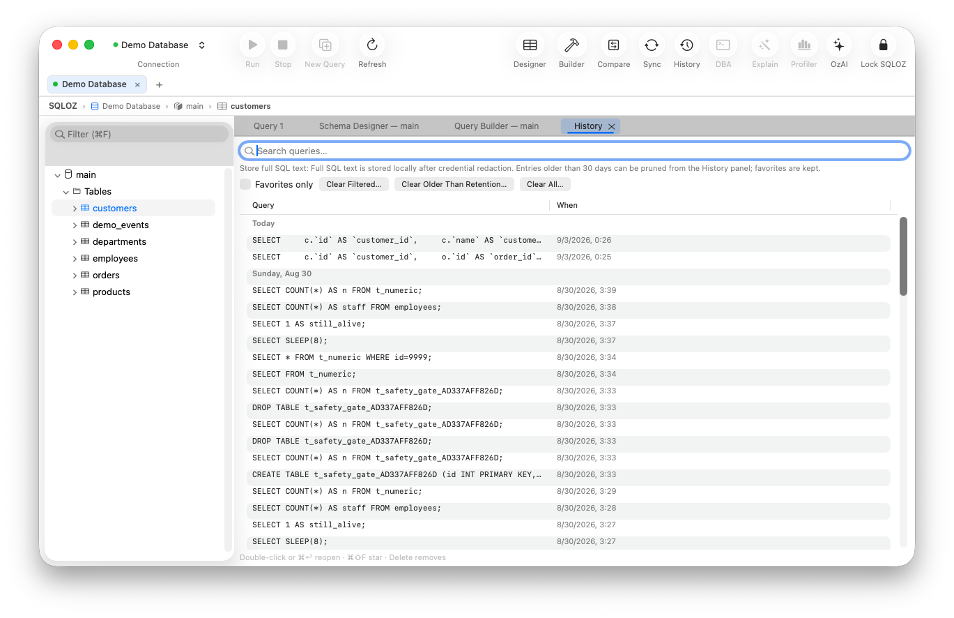 SQLOZ Query Editor and Execution Diagnostics